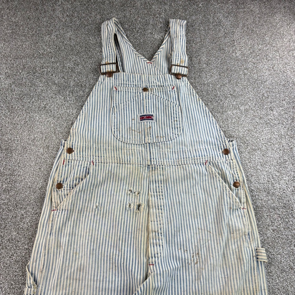 Vintage Big Mac Overalls Mens 38x28 Blue White Hickory Stripe Cotton USA Made